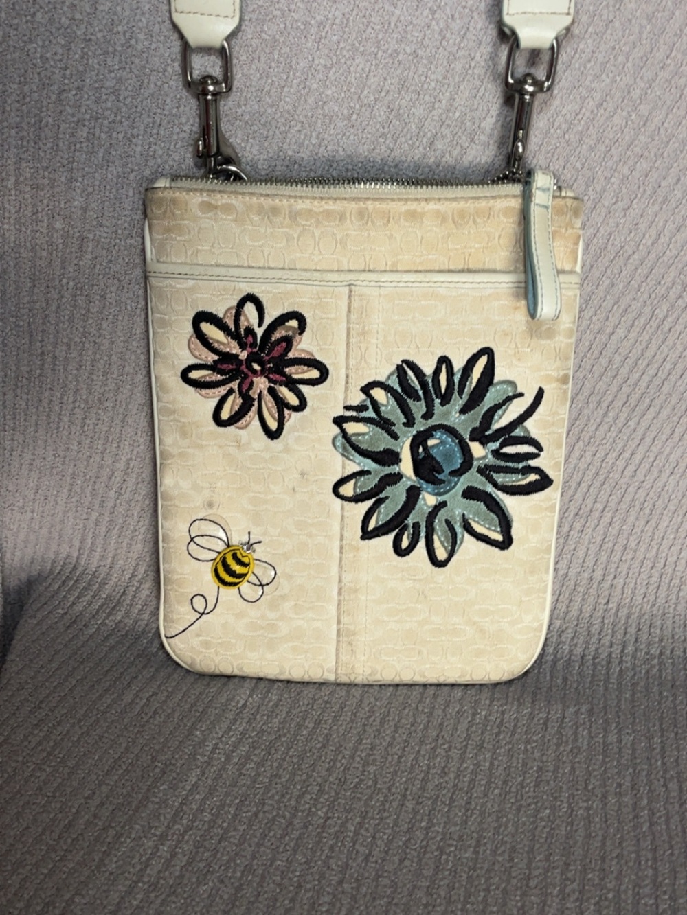 Coach Cream Crossbody with Floral and Bee Embroidery